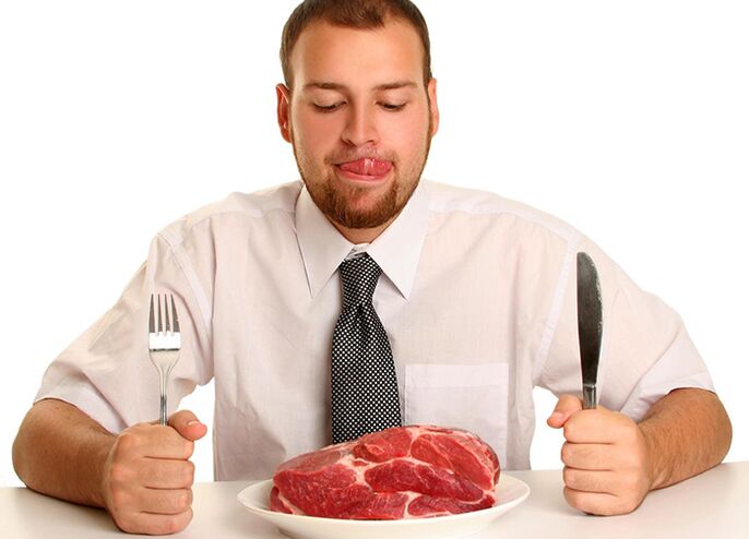 Rood vlees in het dieet van een man